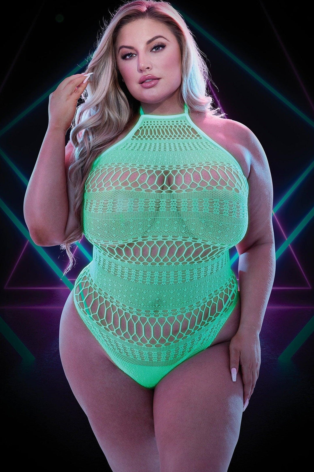 Lapdance Lingerie Glow In The Dark Teddy in Green  from SexyShoes.com