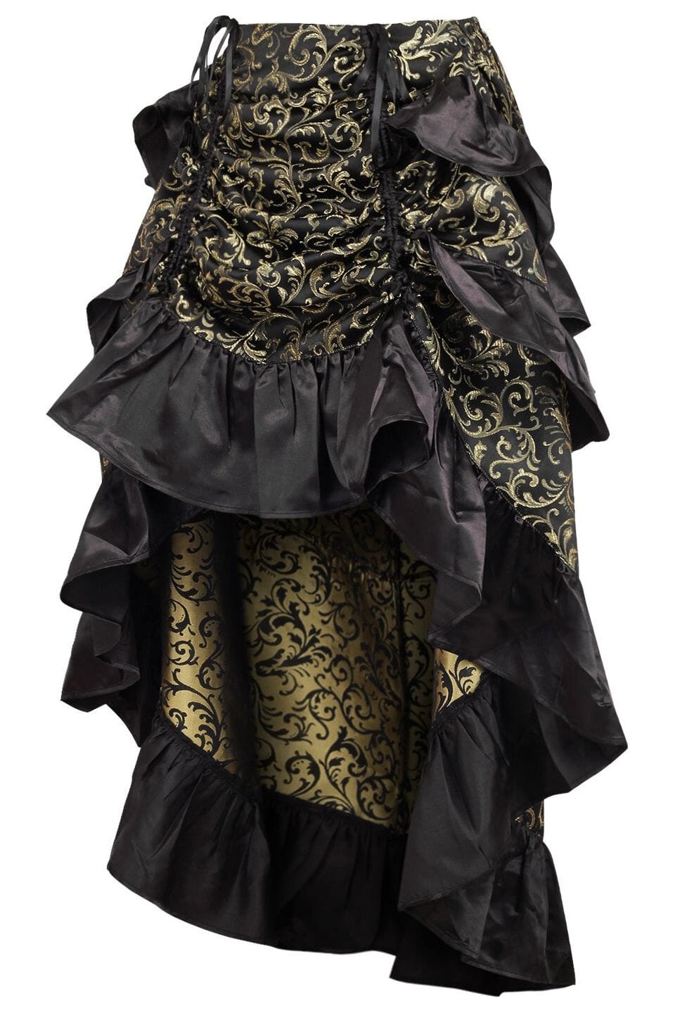 Daisy Corsets Gold/Black Brocade Adjustable High Low Bustle Skirt in Black 