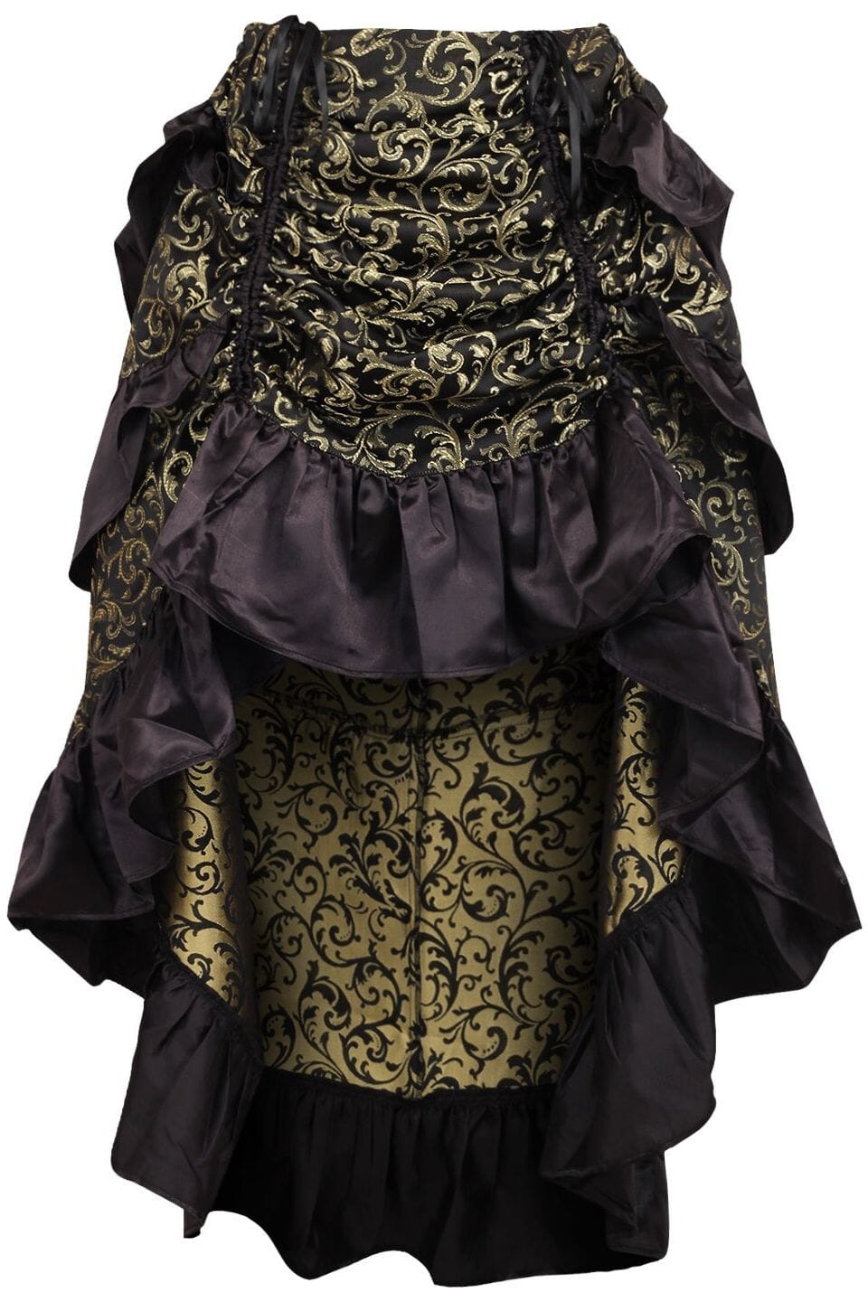 Daisy Corsets Gold/Black Brocade Adjustable High Low Bustle Skirt in Black  from SexyShoes.com