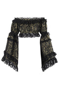 Gold/Black Brocade Smocked Flare Sleeve Peasant Top