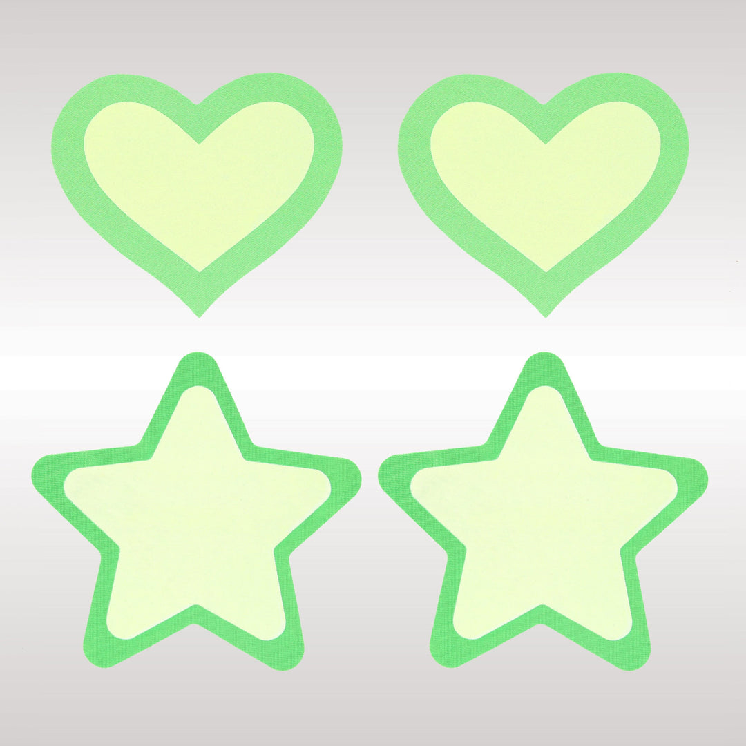 Peekaboo Pasties Green Glow In The Dark Hearts & Stars in Green  from SexyShoes.com