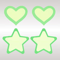 Peekaboo Pasties Green Glow In The Dark Hearts & Stars in Green  from SexyShoes.com