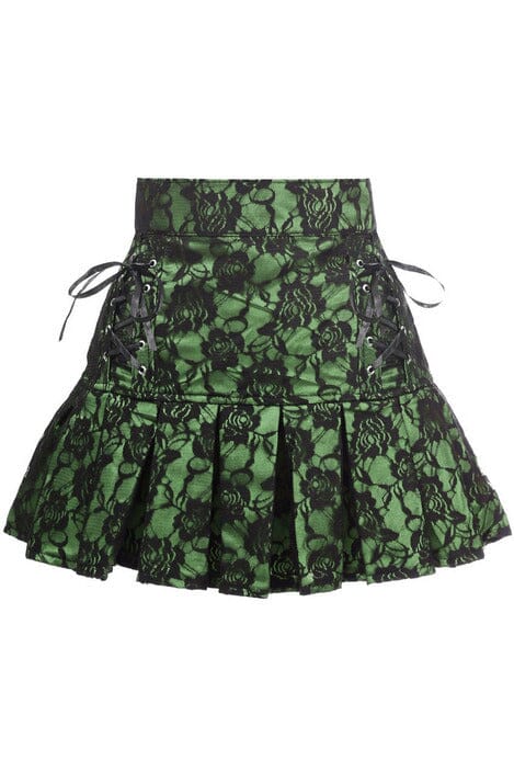 Daisy Corsets Green Satin w/Black Lace Overlay Lace Up Skirt in Green  from SexyShoes.com