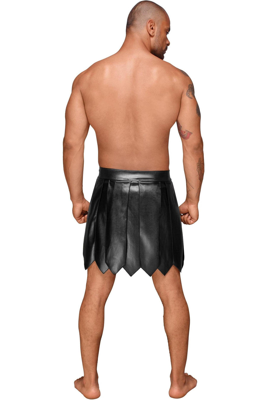 Noir Handmade Eco Leather Men's Gladiator Skirt With Pvc Pleats in Black 