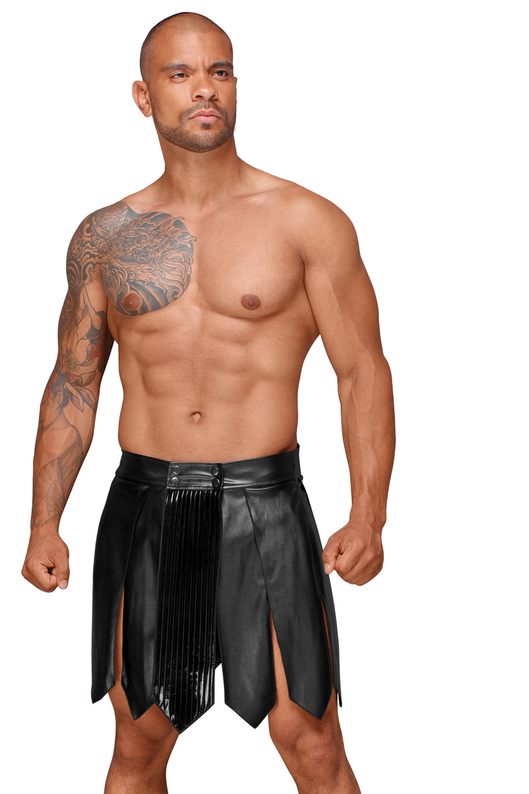 Eco Leather Men's Gladiator Skirt With Pvc Pleats