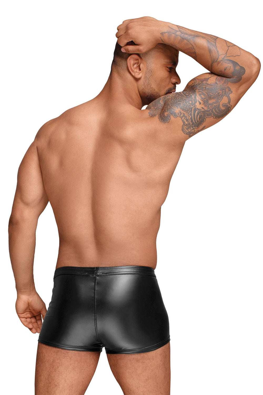 Noir Handmade Powerwetlook Men's Shorts With Decorative Pvc Pleats in Black 
