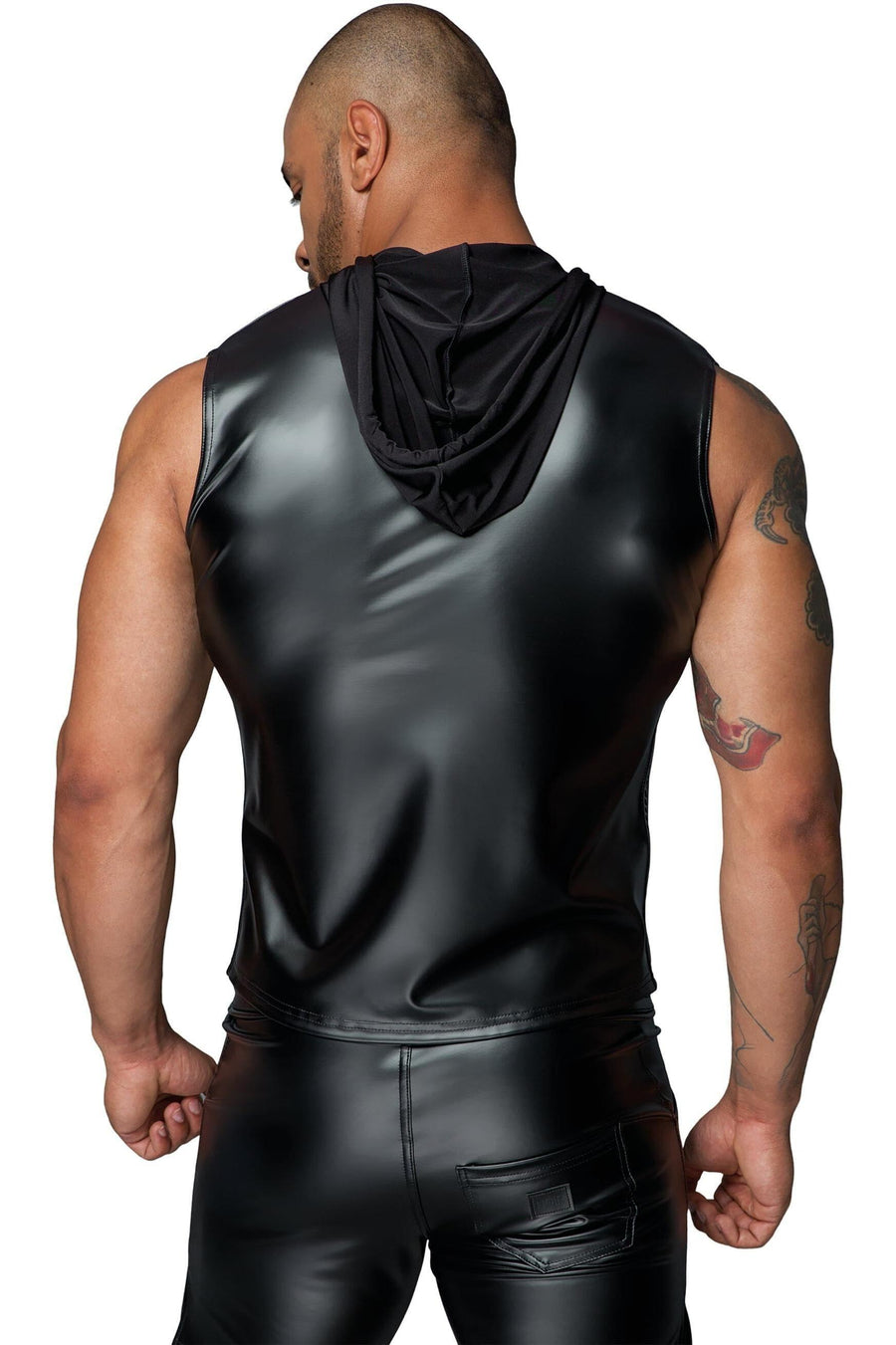 Noir Handmade Hooded Shirt With 2 Way Zipper in Black 