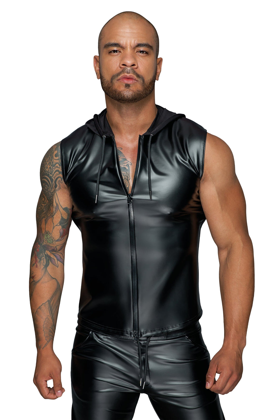 Noir Handmade Hooded Shirt With 2 Way Zipper in Black  from SexyShoes.com