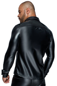Noir Handmade Long Sleeved Powerwetlook & Pvc Shirt With Button Placket in Black 