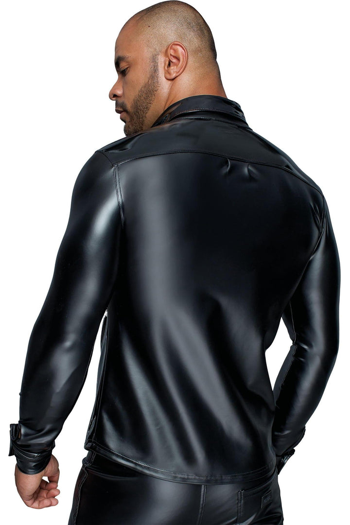 Long-Sleeved Powerwetlook & Pvc Shirt With Button Placket