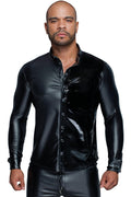Long-Sleeved Powerwetlook & Pvc Shirt With Button Placket