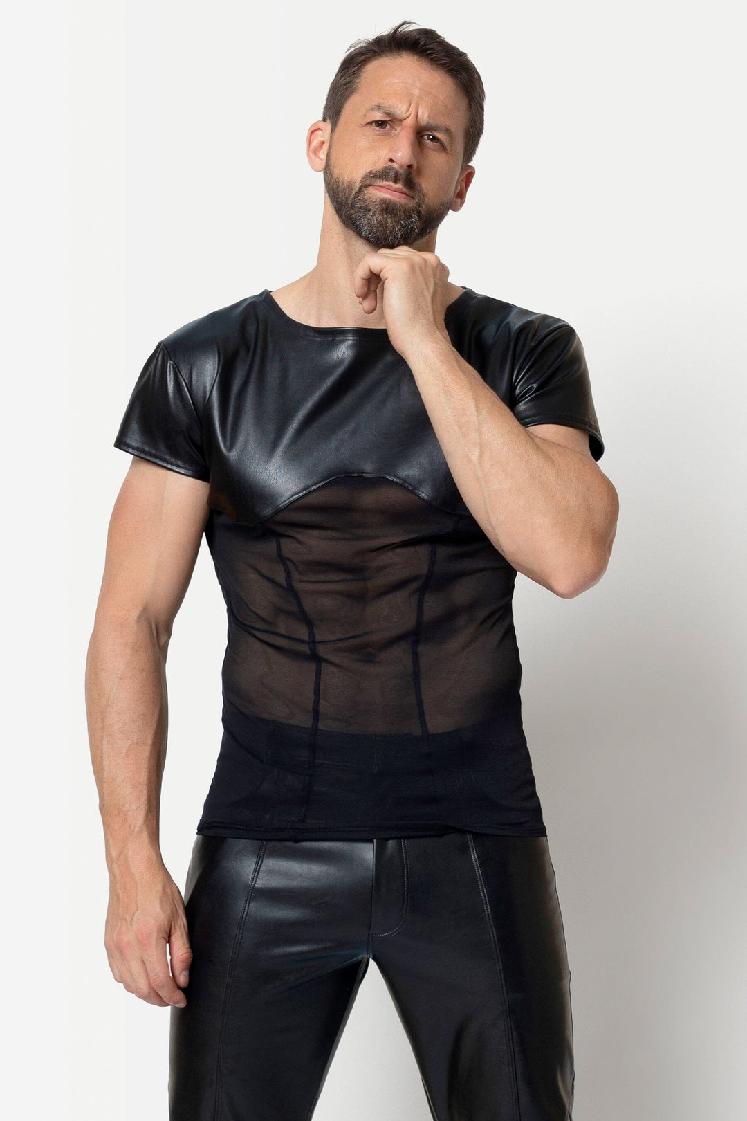 L'HOMME HAKON Faux Leather Top in Black  from SexyShoes.com