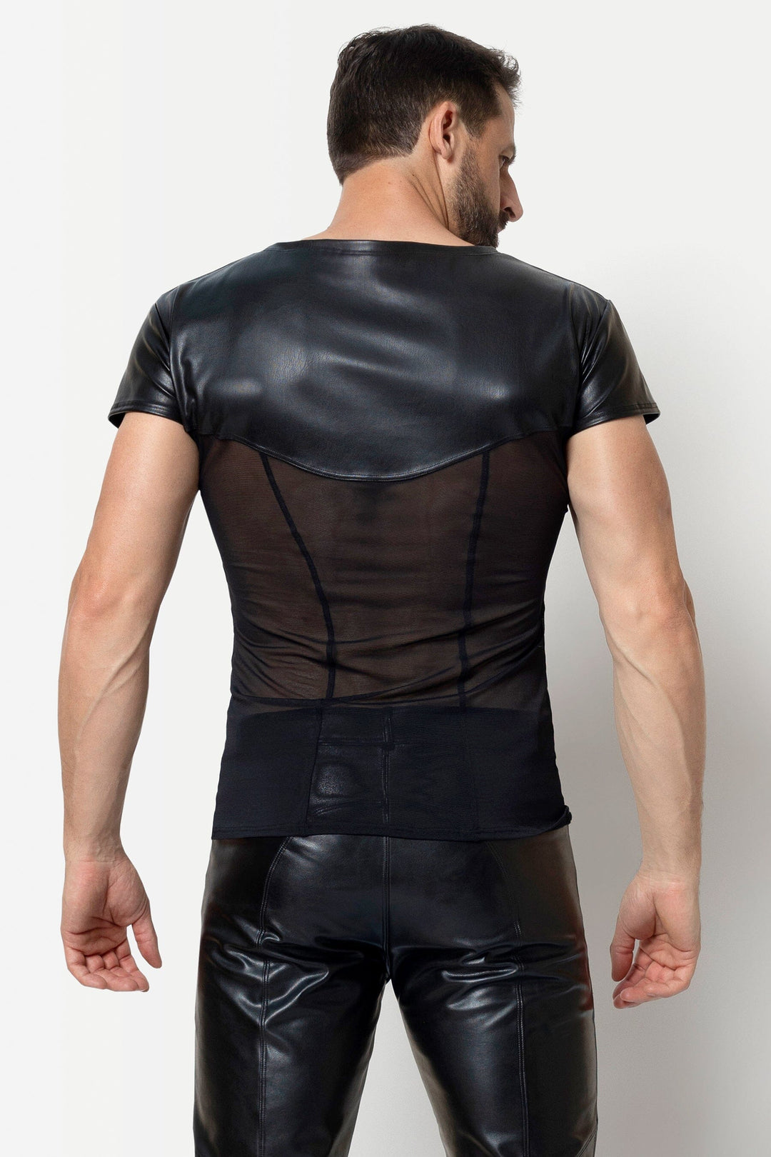 L'HOMME HAKON Faux Leather Top in Black 