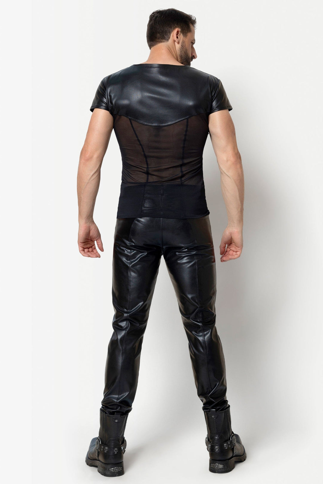 L'HOMME HAKON Faux Leather Top in Black 