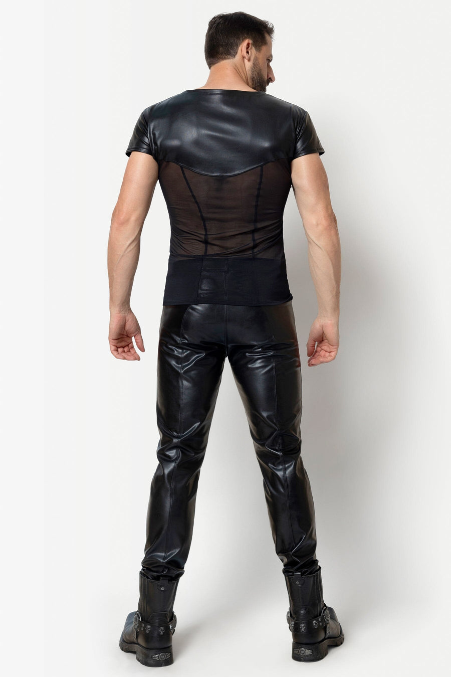 L'HOMME HAKON Faux Leather Top in Black 