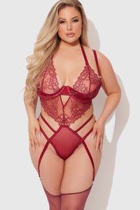 House of Desire Eden Embroidered Lace Teddy in Red  from SexyShoes.com