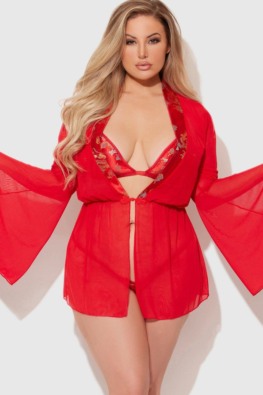 House of Desire Dragon 3Pc Robe Set in Red 