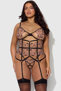 House of Desire Nova Blacklight Bustier Set in Black 