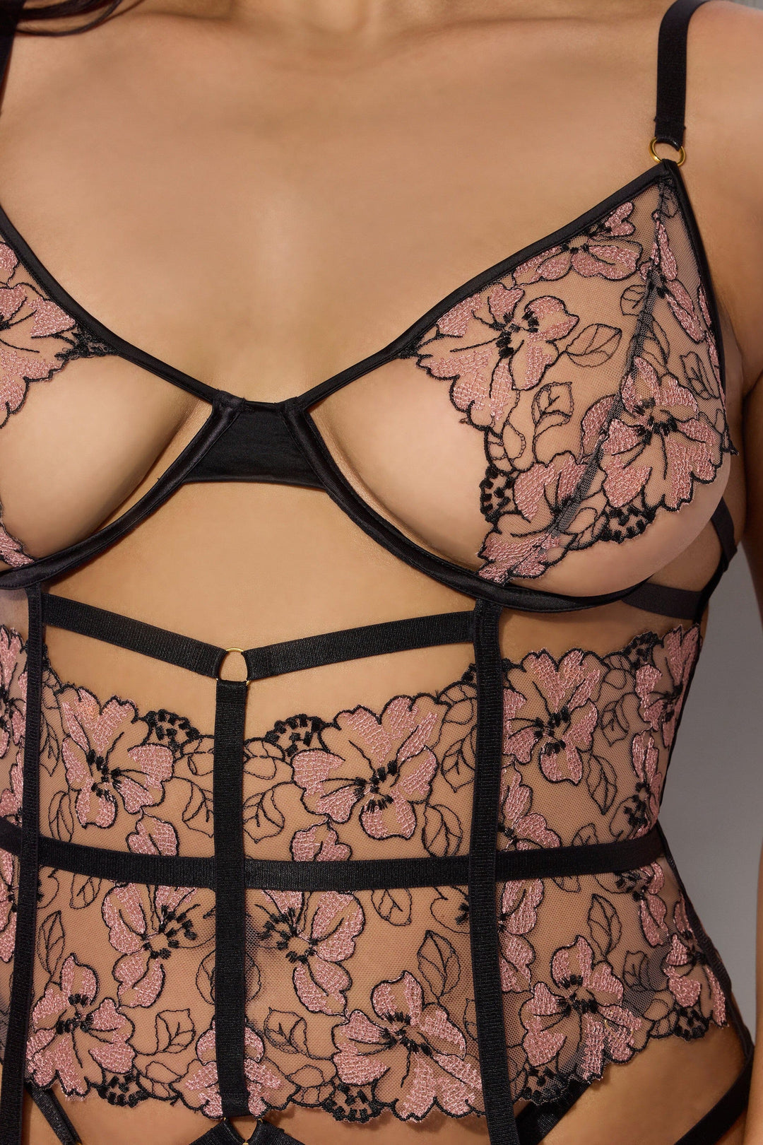 House of Desire Nova Blacklight Bustier Set in Black 