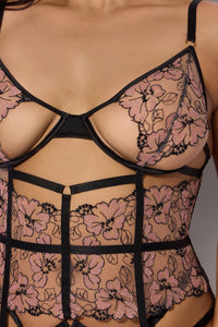 House of Desire Nova Blacklight Bustier Set in Black 