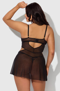 House of Desire Nova Blacklight Babydoll Set in Black 