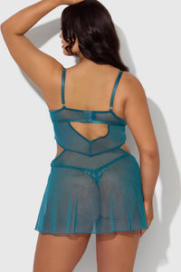 House of Desire Nova Blacklight Babydoll Set in Blue 