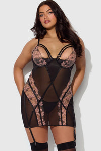 House of Desire Nova Blacklight Chemise Set in Black 