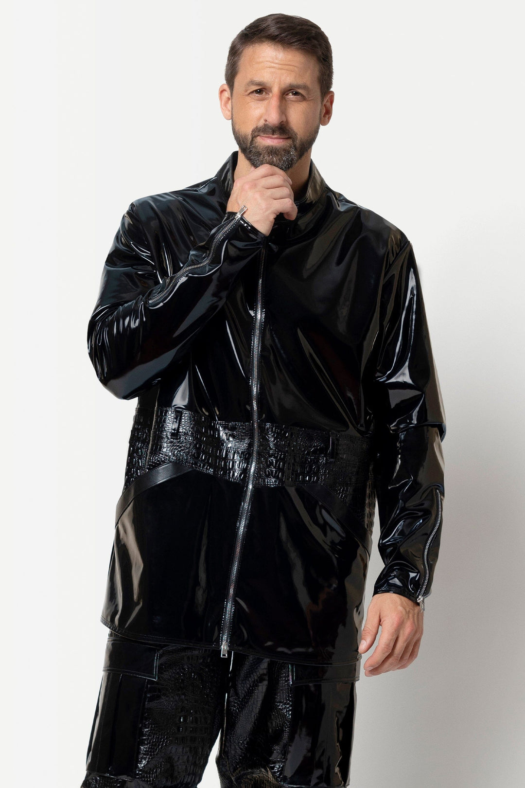 L'HOMME HOLGER Vinyl Overshirt in Black  from SexyShoes.com