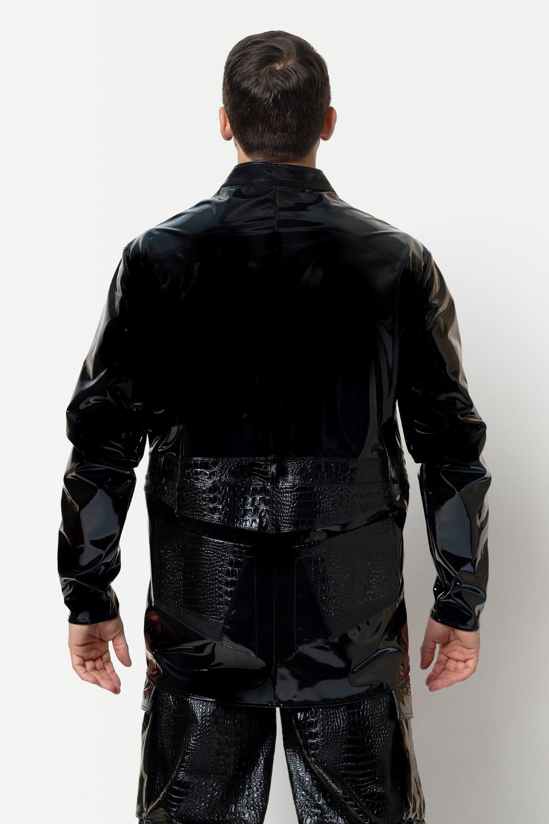 L'HOMME HOLGER Vinyl Overshirt in Black 