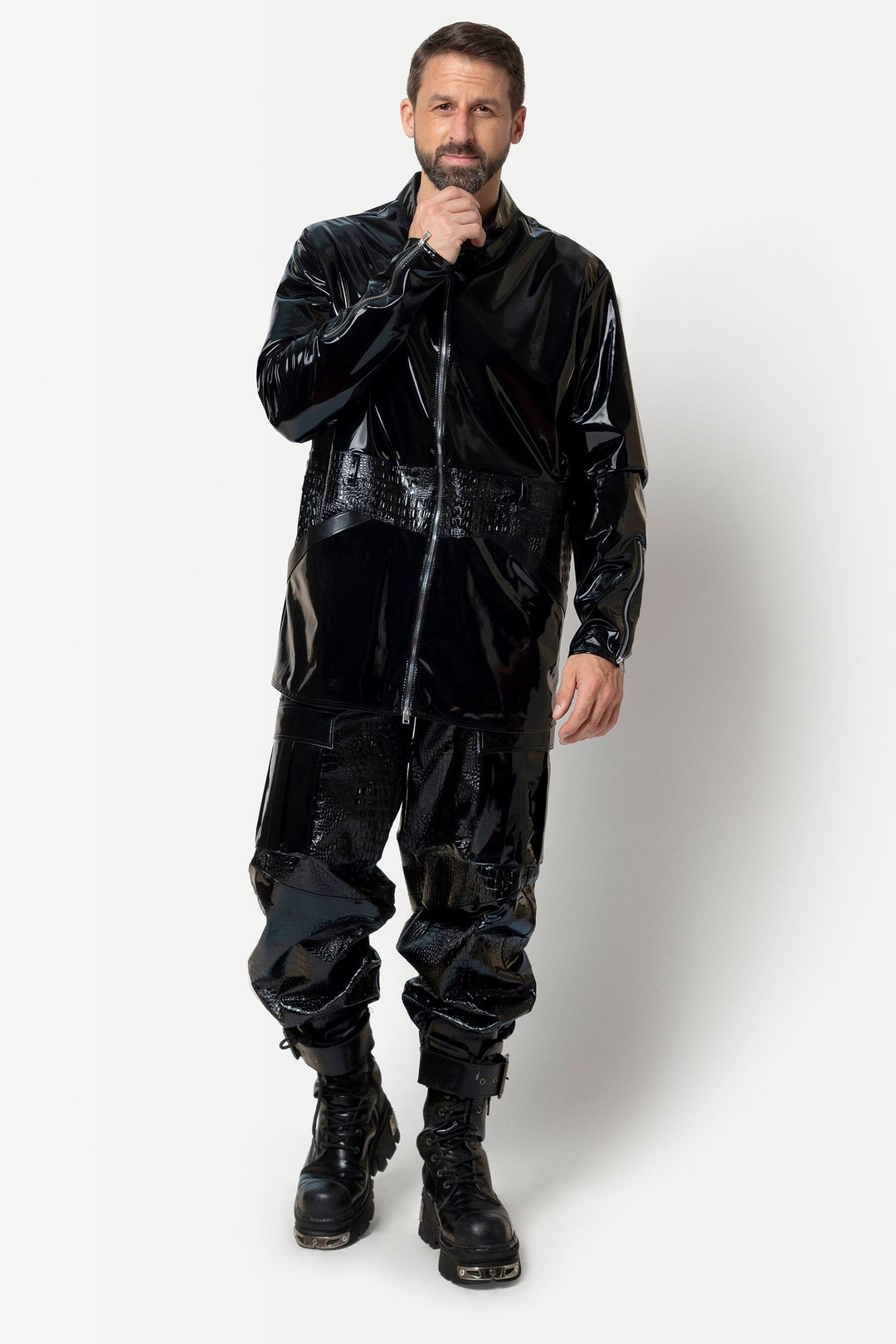 L'HOMME HOLGER Vinyl Overshirt in Black 
