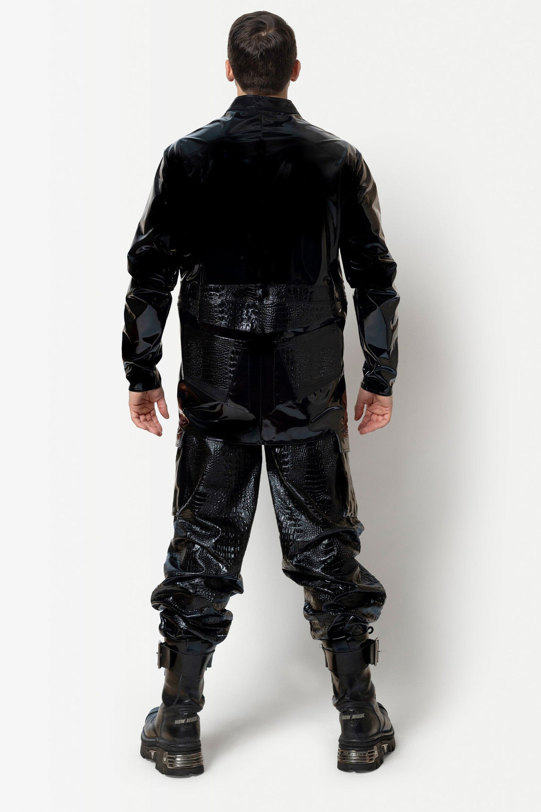 L'HOMME HOLGER Vinyl Overshirt in Black 