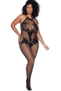 Halter And Crotchless Floral Bodystocking