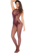 Halter And Crotchless Floral Bodystocking