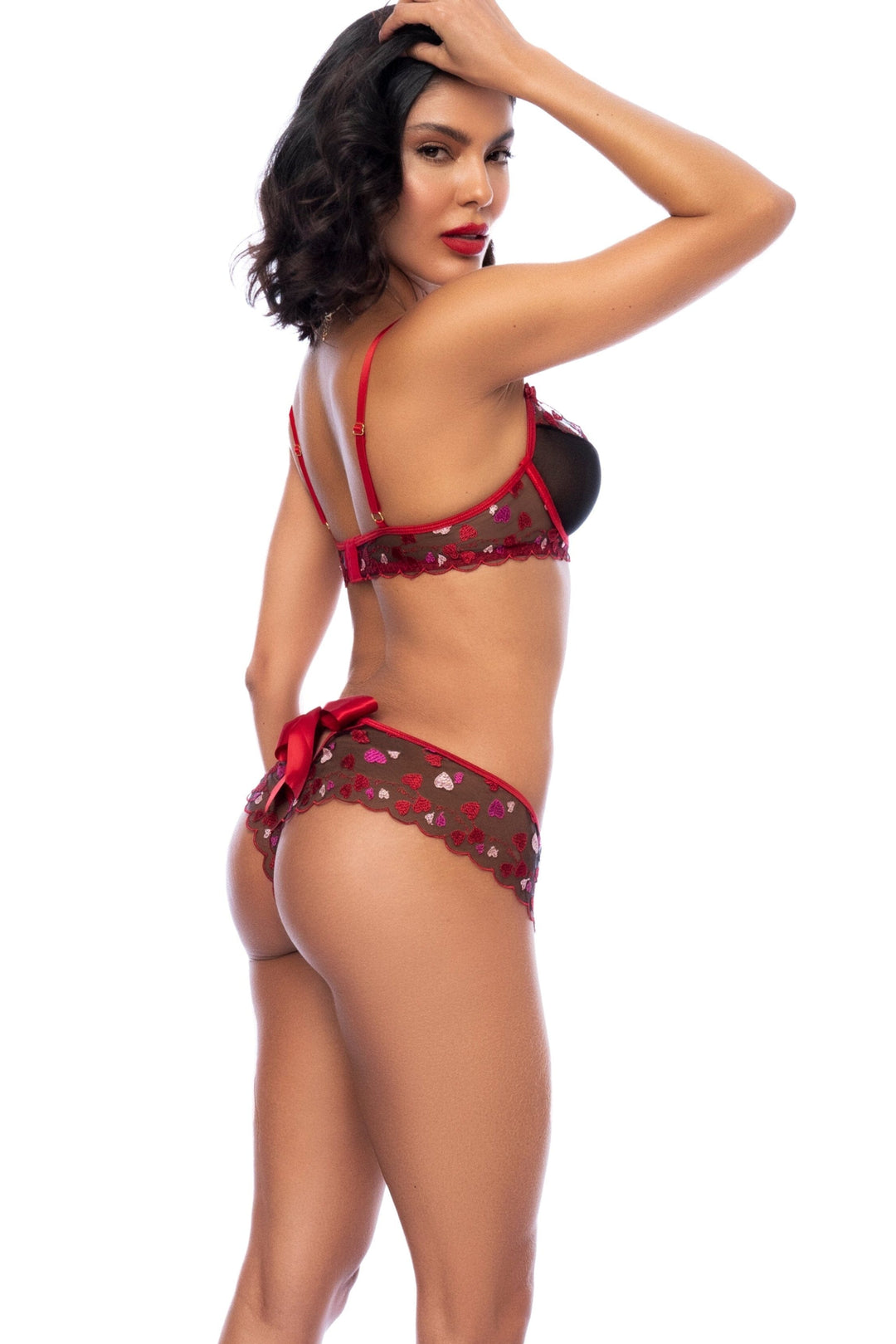 Mapale Heart Embroidered Mesh Set in Black 