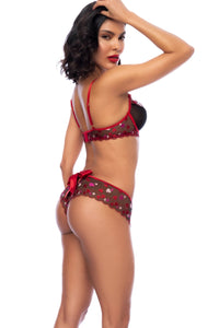 Mapale Heart Embroidered Mesh Set in Black 