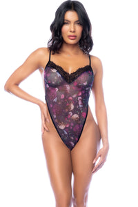 Mapale High Cut Floral Bodysuit with Strappy Back in Black  from SexyShoes.com