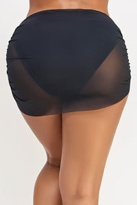 BeWicked High Waist Bikini Bottom with Flattering Mesh Skirt in black 