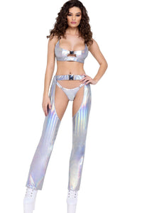 Roma Dancewear Hologram Chaps with Belt in Silver  from SexyShoes.com