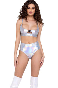 Roma Dancewear Hologram Crop Top with Buckle Closer in Silver  from SexyShoes.com