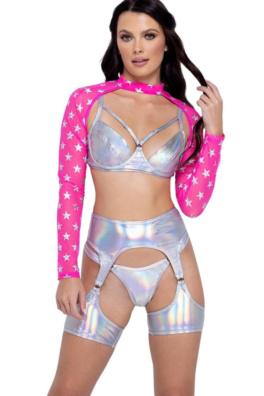 Roma Dancewear Hologram Garter Belt with Attached Leg Wrap in Silver  from SexyShoes.com