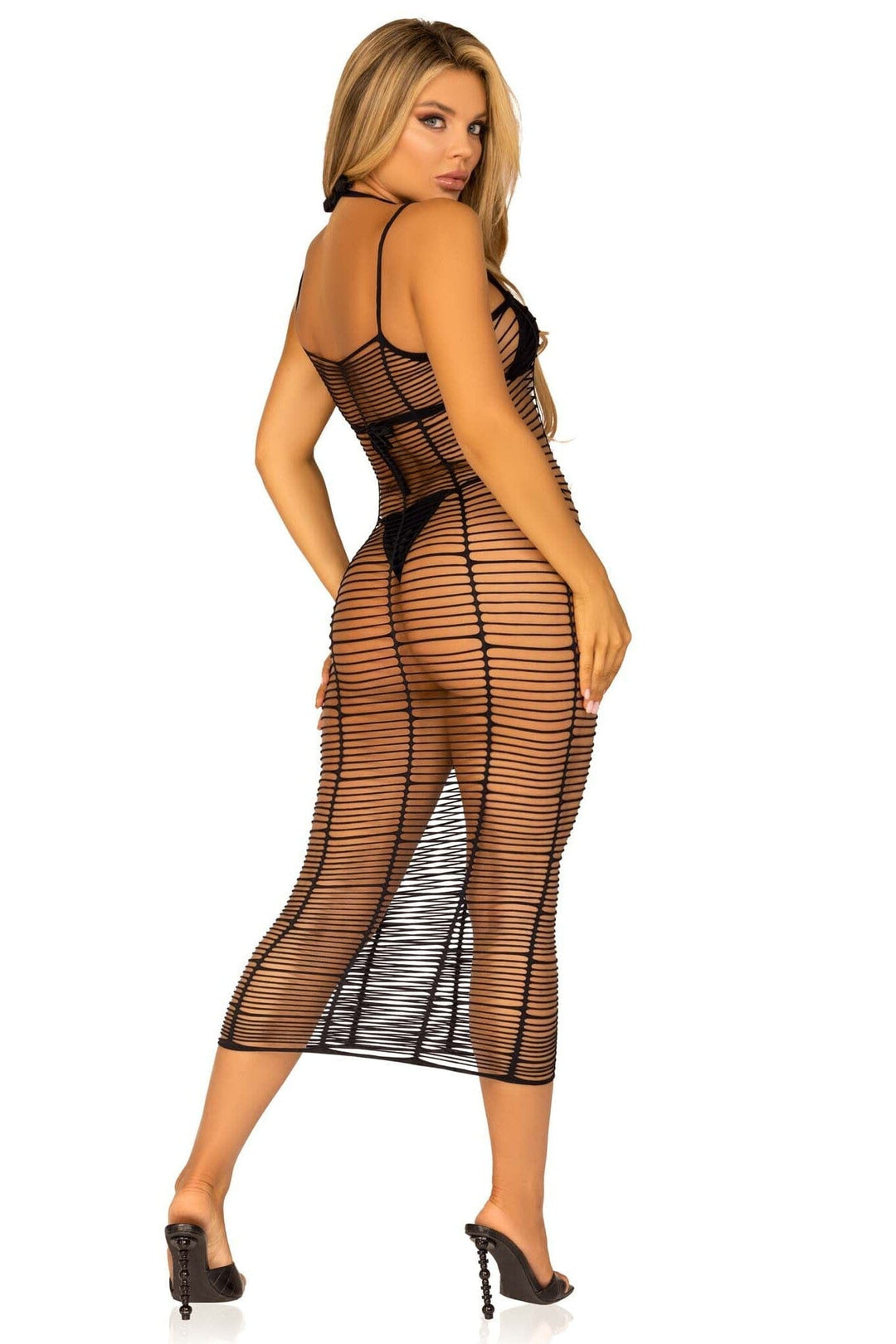 Horizontal Net Maxi Dress-Stripper Dresses-SEXYSHOES.COM