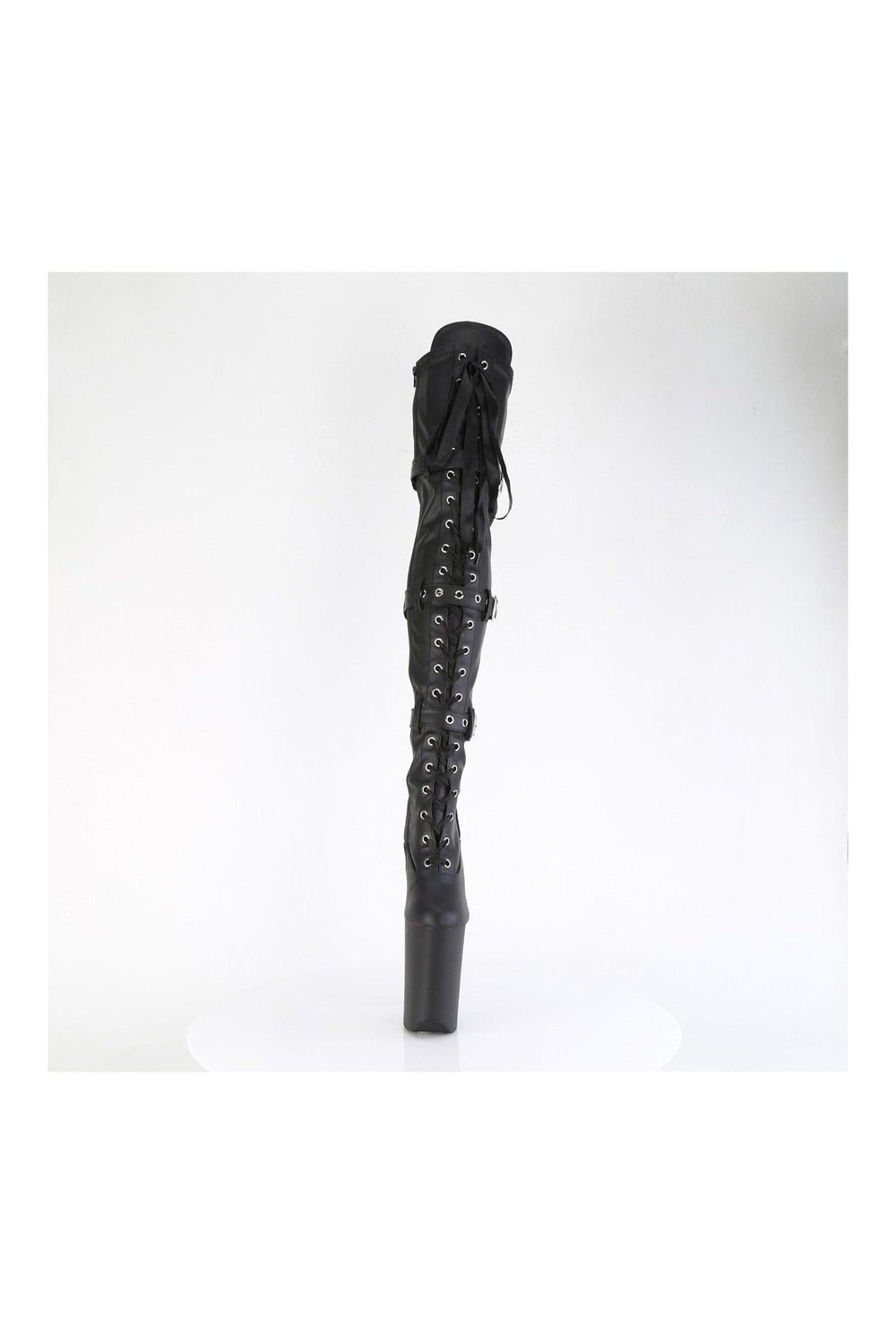 Pleaser INFINITY-3028 Black Patent Thigh Boot in Black Patent