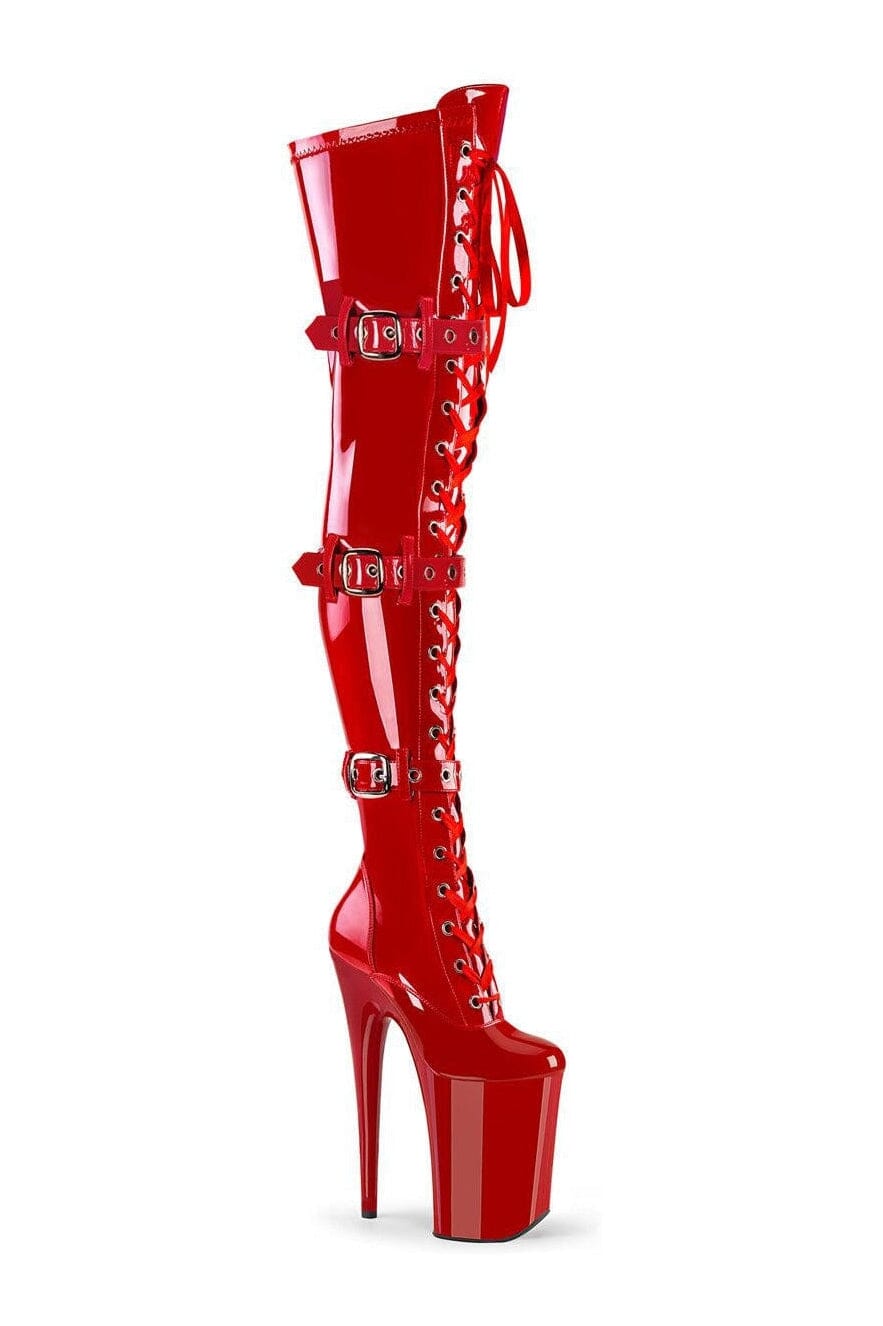 Pleaser INFINITY-3028 Red Patent Thigh Boot in Red Patent from SexyShoes.com
