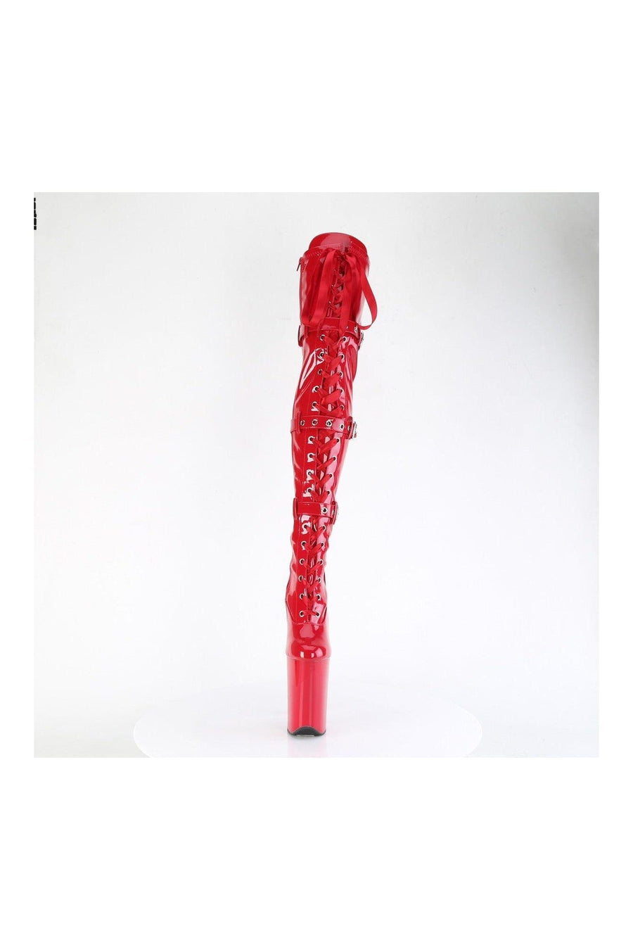 Pleaser INFINITY-3028 Red Patent Thigh Boot in Red Patent