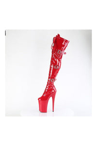 Pleaser INFINITY-3028 Red Patent Thigh Boot in Red Patent