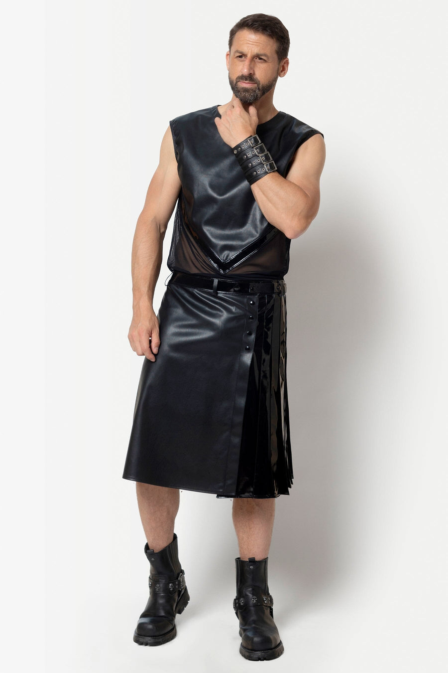 L'HOMME INGVALD Faux Leather Tank in Black 