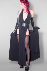 Madame XY by Patrice MME ISABELLA Belted Lycra Long Dress in Black  from SexyShoes.com