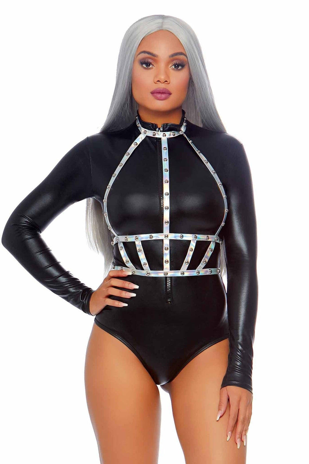 Iridescent Studded Vinyl Body Harness-Body Harness-SEXYSHOES.COM