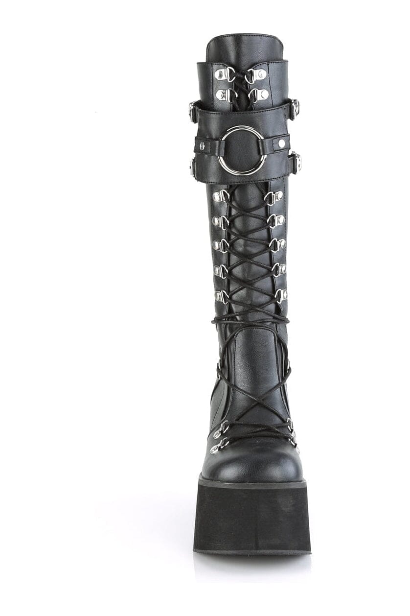 Demonia KERA-200 Black Vegan Leather Knee Boot in Black Vegan Leather