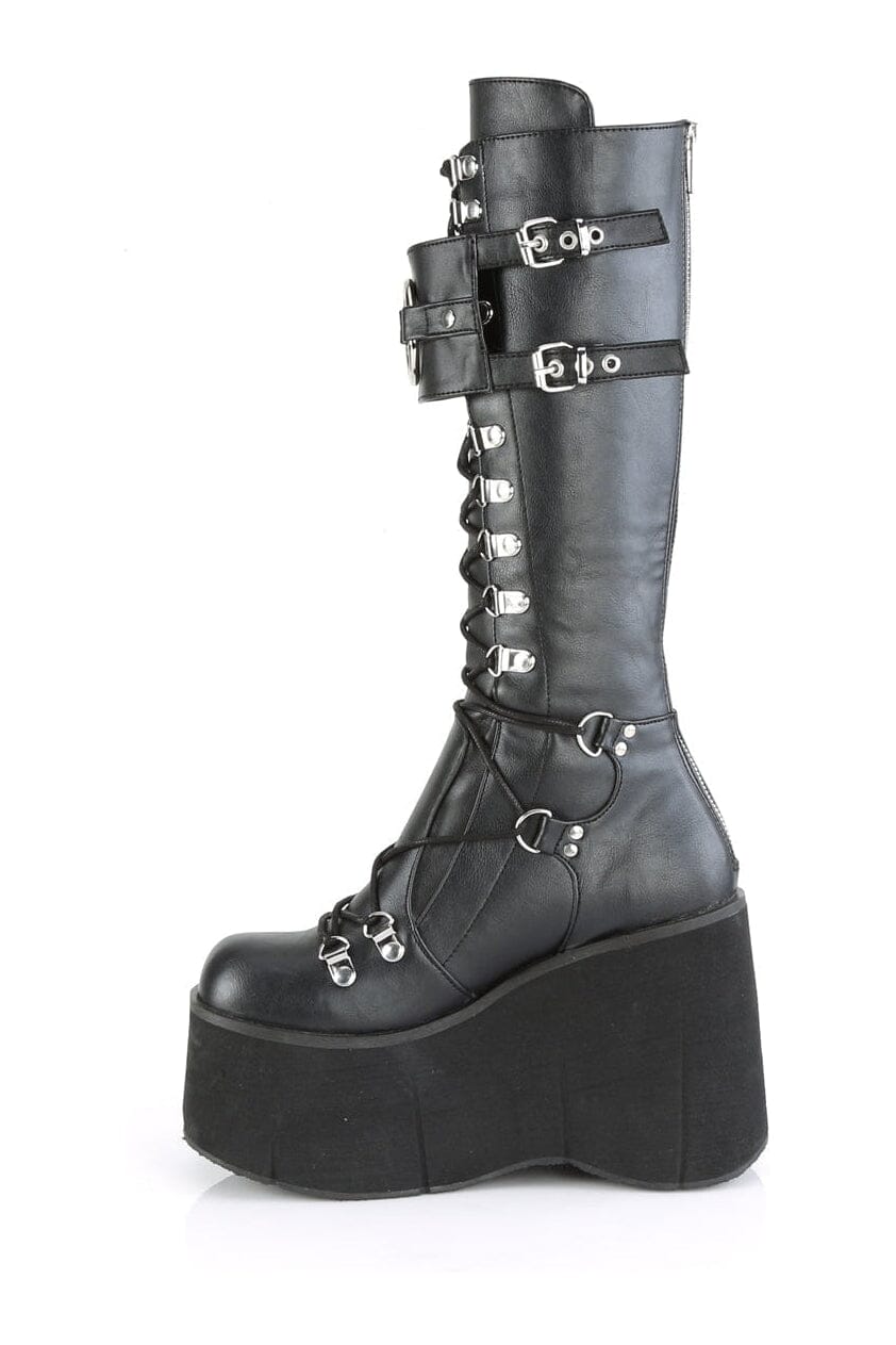 Demonia KERA-200 Black Vegan Leather Knee Boot in Black Vegan Leather